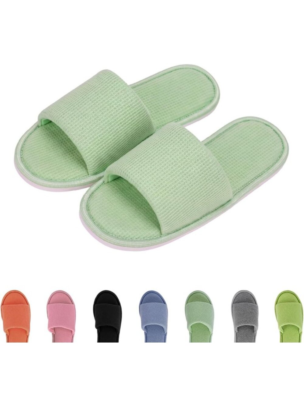 Women's Sage Green Waffle Fabric Memory Foam Cushioning Slip-On Open Toe Slipper